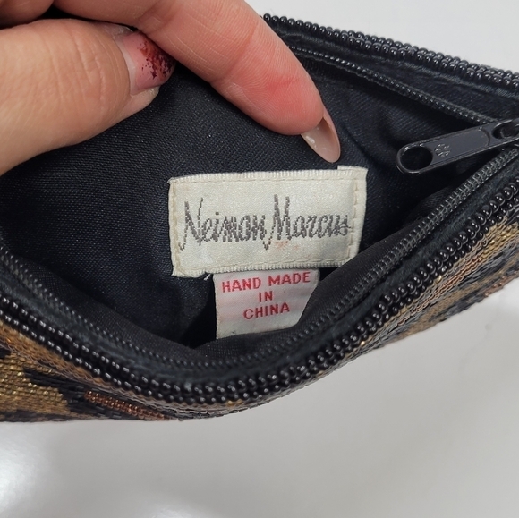 Vintage Neiman Marcus Petite Beaded Evening Clutch Coin Purse Animal Print Small - Picture 6 of 11